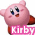 Pixelated pink Kirby character with blue eyes and brown cape, overlaid by a red skull-and-crossbones symbol with pink bow and 'Doesn't like' text.