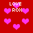 Red background with scattered pink hearts and repeated 'LOVE ROX' text in white pixelated font.