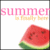 Pixelated image with pink 'SUMMER' text above a watermelon slice on white background.