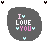 A 4x4 contact sheet of animated AIM buddy icons showing variations of "I LOVE YOU" text with changing colors and small heart accents on a gray background.