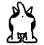 Pixelated cartoon dog with black and white coloring, standing on a gray background in various poses including sitting, turning, and urinating.