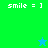 Green and blue pixelated with "smile = ]" text and two star icons in different positions