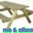 Animated sequence showing a picnic table with text overlays changing from "me & olissa" to "make picnic tables" and then collapsing.