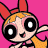 Pixelated cartoon character with large black eyes, orange hair, red bow, and yellow outfit against pink background.