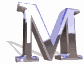 Three of stylized metallic 'M' letters with blue highlights and gray shadows on white backgrounds, showing animation changes across frames
