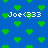 Blue background with green pixelated hearts and white text reading "Joe<333" in four positions.