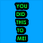 A split-screen image with a blue background on the left displaying green pixelated text and an animated dog face on the right.