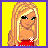 Pixel art contact sheet of a female character in red outfit with DKNY branding across four frames showing full body, torso, legs, and text label on yellow background.