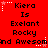 Red background with repeated text and star icons; each contains "Kiera Is Exelant Rocky" above "and Awesom" in black pixelated font, surrounded by white stars