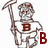 A pixelated figure holding a pickaxe with 'B' on chest, surrounded by red letters B, A, M, S in different positions.