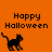 Orange background with 'Happy Halloween' text and black cat icon in three positions, one partially cropped.