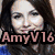 A four- shows a woman with long dark hair in different poses and text overlays: 'AmyV16' in pink, 'loves' in green, 'Victoria' in blue, and a blank