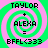 Four identical pixelated icons with green and pink spiral backgrounds display text: TAYLOR, +, ALEXA, =, BFFL<333.