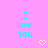 A static image with a pink background displays repeated cyan text "I love you" and yellow pixelated hearts arranged in three