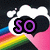 Two side-by-side frames of a pixelated animation showing white cloud shapes above black heart outlines with rainbow and pink backgrounds, displaying text changes from "SO" to "Emo".