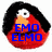 Pixelated circular icon shows a red character with black hair, white eye, orange beak, and blue text reading 'EMO ELM0' overlaid on the chest.