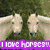Six horse-themed with text overlays in various colors and styles, arranged in a