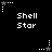 Black background with white pixelated text 'Shell Star' and star-shaped icons in various states of animation.