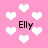 Pink background with white heart shapes and black text reading "Elly" in four locations.