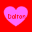 Four pink heart shapes on a red background, each containing the text "Dalton" in red pixelated font.