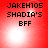 Red background with black text reading JAKEH105 SHADIA'S BFF and a bright white light effect that shifts position across frames.
