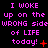 Pixelated text repeats across a black background with pink and red symbols changing in each frame.