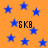 Blue star shapes scattered across an orange background with four instances of "6KB" text in black pixelated font.