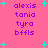Pixelated text list on pink background with cyan stars, showing names in purple letters.