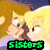 Pixelated image of two anime-style characters with blonde hair sharing a kiss, green text reading 'sisters' at the bottom.