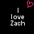 Pixelated text 'love Zach' appears twice on a black background with a red heart symbol above the text.