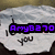 Pixelated static image shows a white, rounded shape with dark accents and purple text reading 'AmyB270' on a black bar over the center.