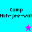Four quadrant with cyan, purple, pink, and blue backgrounds displaying 'Camp Nah-jee-wah' text and a pixelated star icon changing color