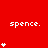 Red background with white text 'spence.' and varying numbers of white asterisks arranged in vertical