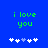 Blue background with green text 'i love you' and five white plus signs below, one of which is light blue in the center.