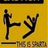 Two black silhouetted figures on a yellow background, one standing with arms raised and the other in mid-kick pose.