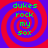 Four identical spiral patterns with red and blue concentric rings, each containing green text reading 'dukes rock my sox' in a pixelated font.