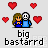 Pixel art of two figures with hearts and text 'big bastarrd' on a gray background.