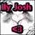 Pixelated icon with pink text 'My Josh' above a white heart outline and '<3' symbol below, set against gray smoke-like background.