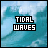 Animated contact sheet of 25 frames showing a wave background with changing text overlays in pixelated font, arranged in a 5x5 grid.