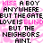 Pixelated text on pink background with alternating black and pink lettering, repeating phrases about kissing boys near a gate.