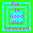 Pixelated text "Pie Is Good Also Seaweed" in pink on cyan background with green borders, arranged in four variations of nested square frames.