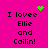 Bright pink background with black text reading "I lovee Ellie and Cailin!" repeated four times, accompanied by green pixelated heart and starburst symbols.
