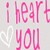 Pixelated pink text 'i heart you' with a white outline heart symbol on light gray background.