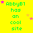 Yellow background with green text reading 'AbbyB1 has an cool site' and scattered pink and orange stars.