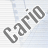 Two animated frames of a pixelated 'Café' text icon with gray and white color scheme on light blue striped background.
