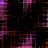 repeating pixelated text elements in purple and orange hues on a dark background, with visible motion blur effects