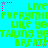 Pixelated text repeats across a bright cyan background with green and pink accents, forming a of phrases