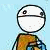 A static image shows a stick figure holding a goldfish bowl with text repeating 'JUST ME AND MY goldfish' in multiple colors and styles.
