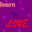 Six display 'learn to LOVE' text with heart symbols on purple, green, and blue backgrounds featuring pink sparkles