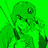 A 48x48 pixel buddy icon split into two frames showing a green cartoon character on the left and text on the black background on the right, with visible dithering and low-resolution rendering artifacts.